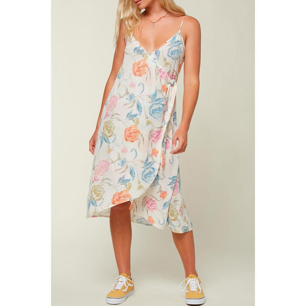 O'Neill Osiris White Floral Print Wrap Midi Dress Small